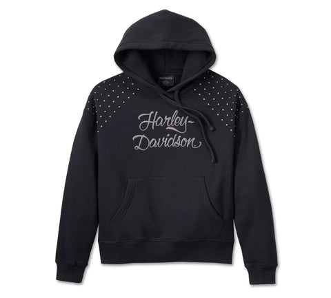 HARLEY DAVIDSON Felpa con cappuccio pullover da donna con borchie - Harley Black. REF.96570-24VW.